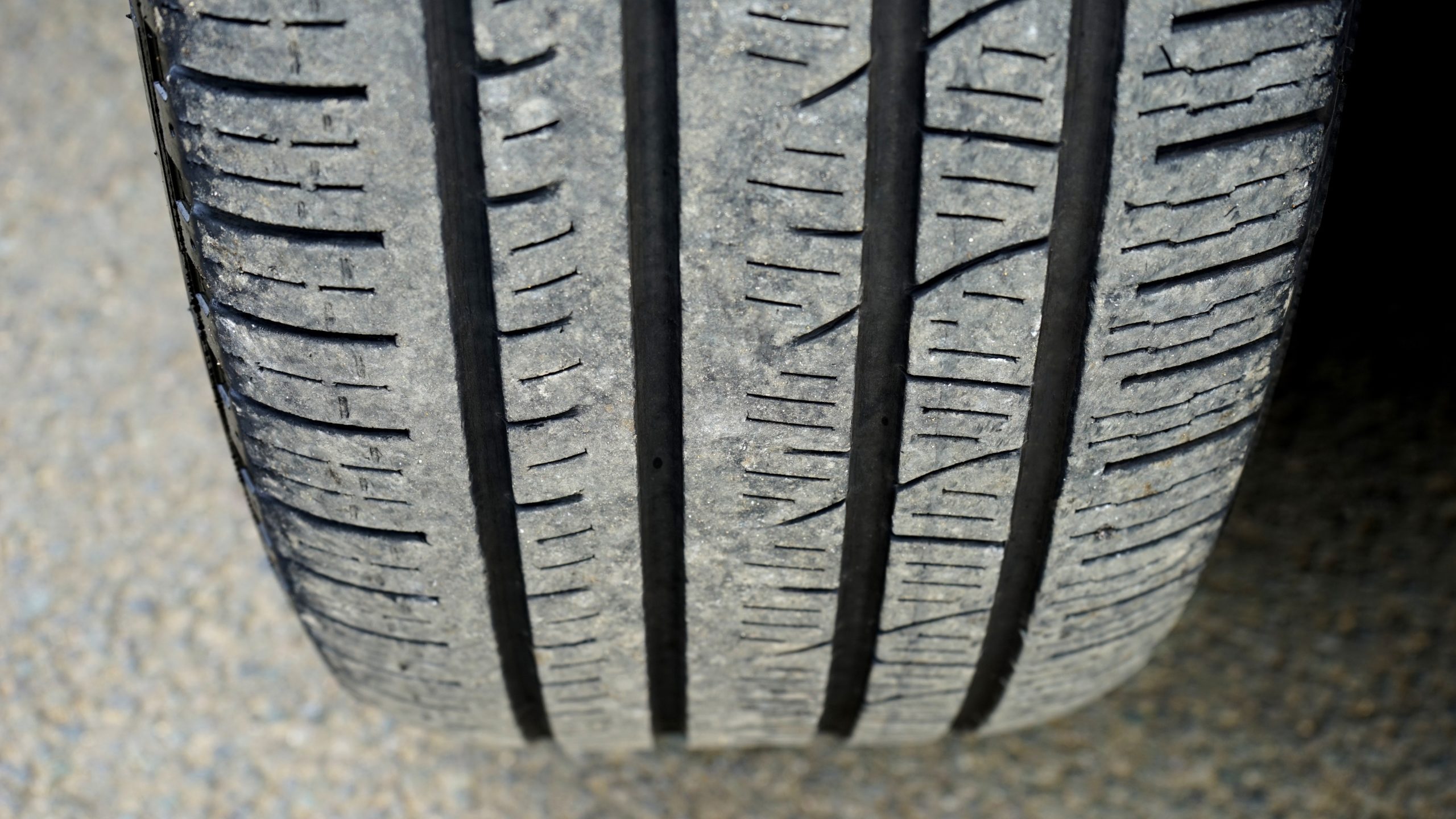 closeup of a dusty tire on concrete 