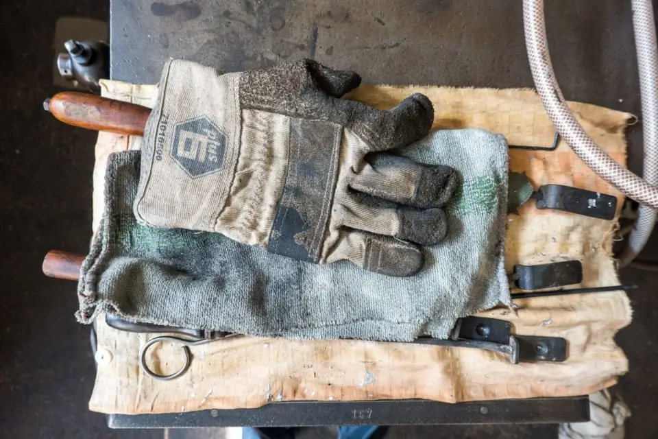Work gloves on an industrial job site