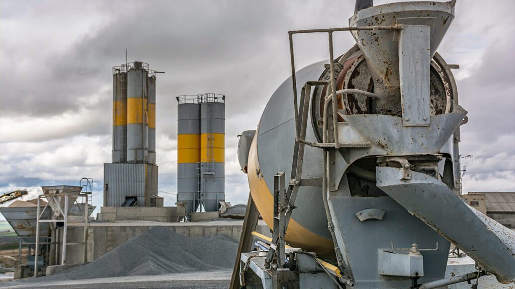 Ready mix concrete truck at a cement plant